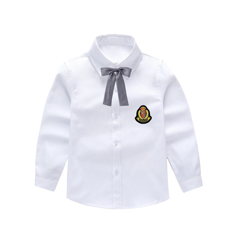 男童长袖白衬衫女童春秋白衬衣中小童小学生校服运动会班服演出服