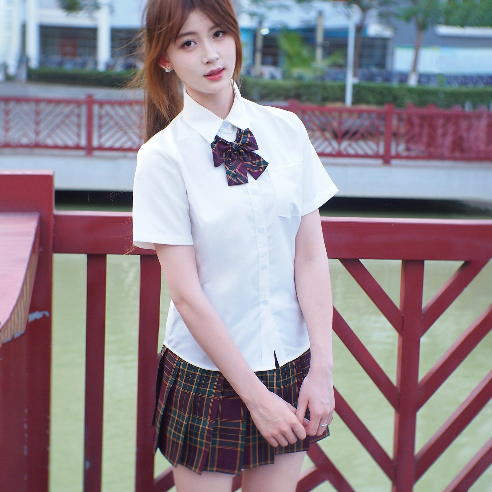 jk制服女短袖白衬衫学院风原创格子裙百褶裙不透白衬衣TR面料衬衫