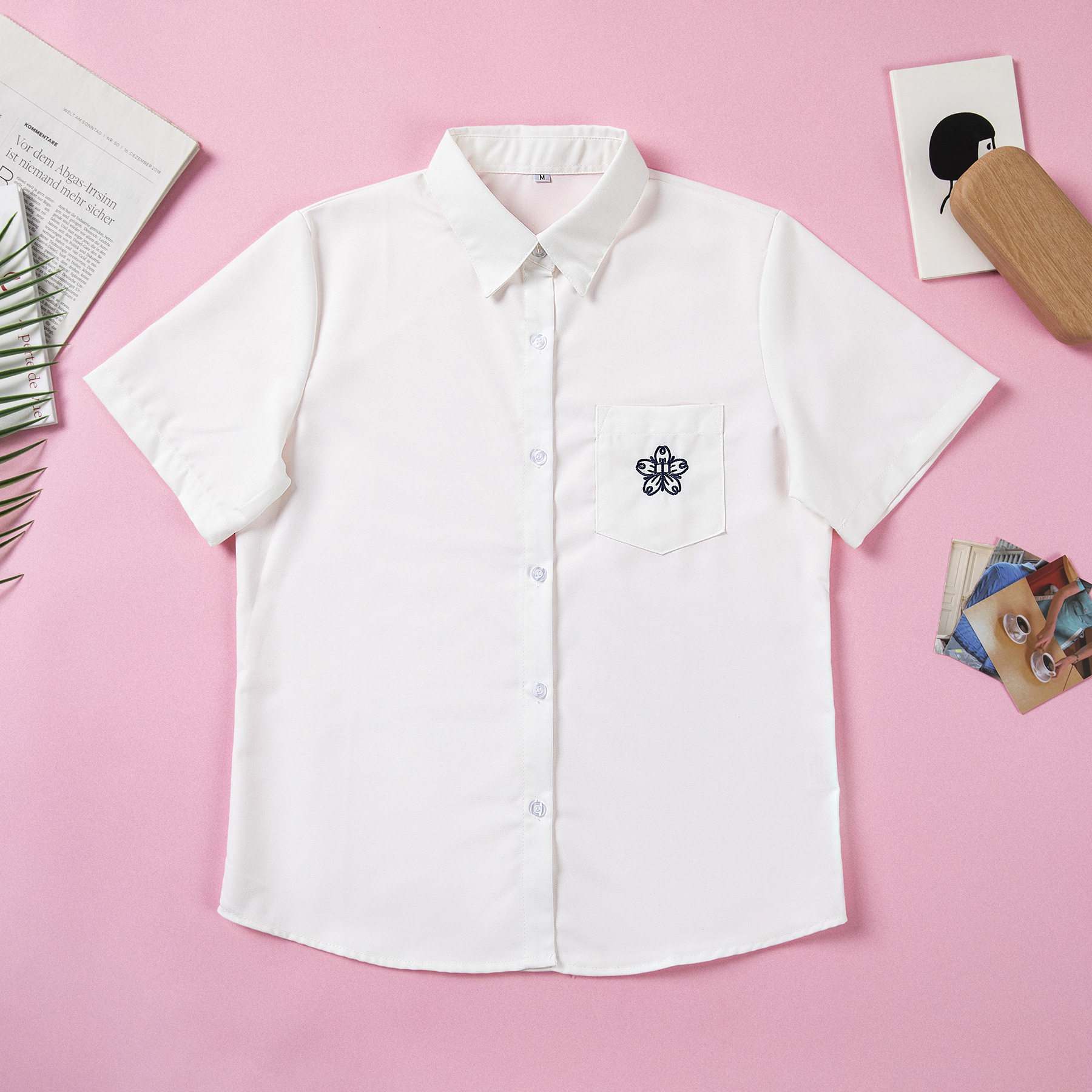 jk制服女短袖白衬衫学院风夏短袖上衣白色设计感刺绣校服班服衬衫