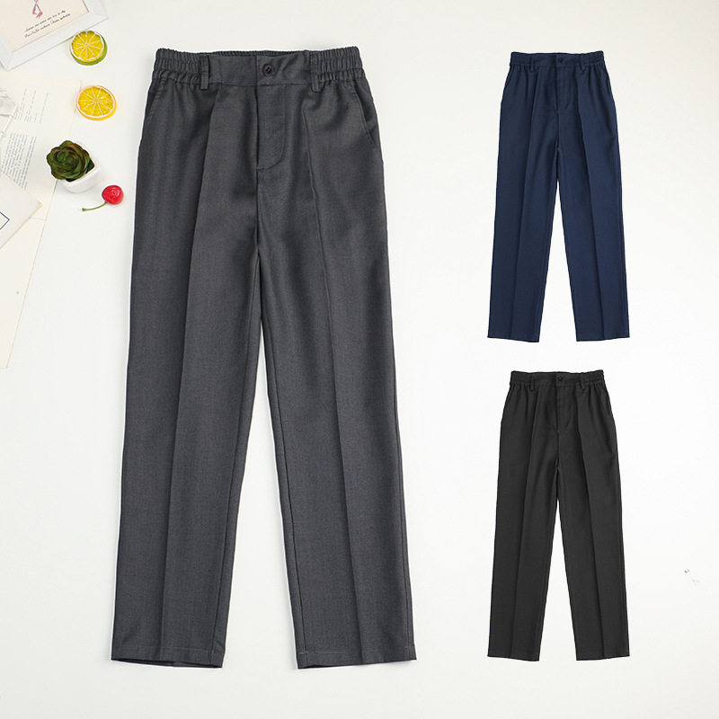 儿童黑色西裤藏青色西装裤中小学生礼服裤校服裤男童深灰色西装裤