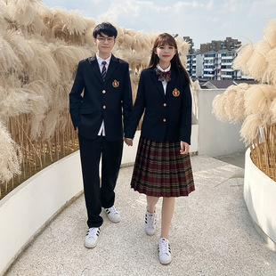 JK制服黑色西装高初中生西裤毕业季校服男女学院风山楂树格裙套装