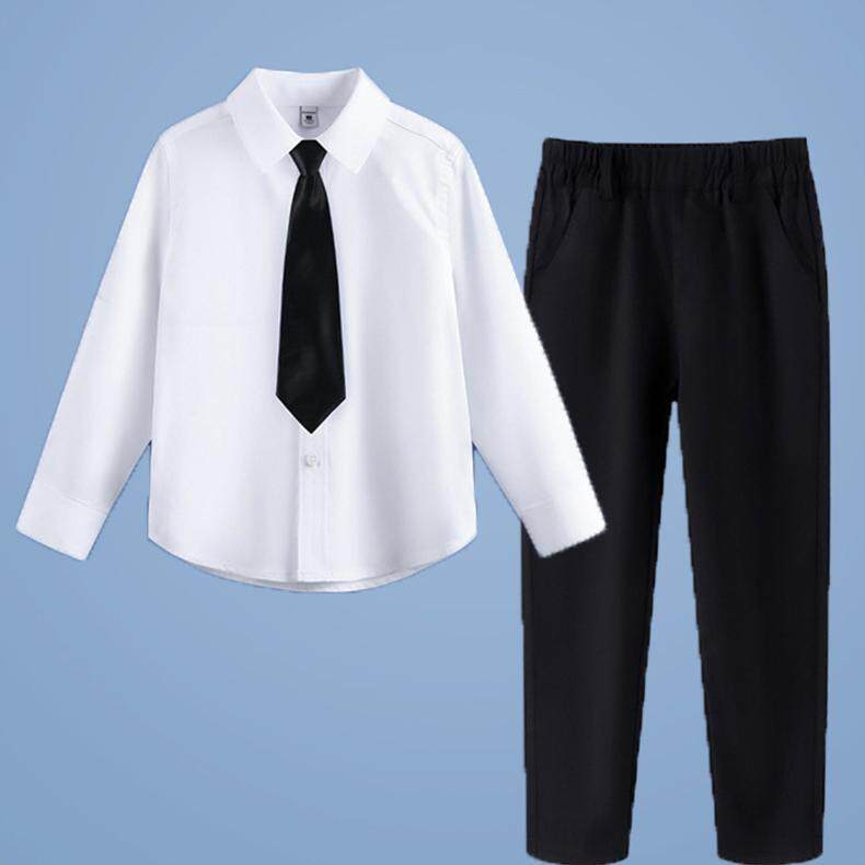 儿童白色衬衫黑长裤学生朗诵演出黑衬衫黑西裤校服运动会表演套装