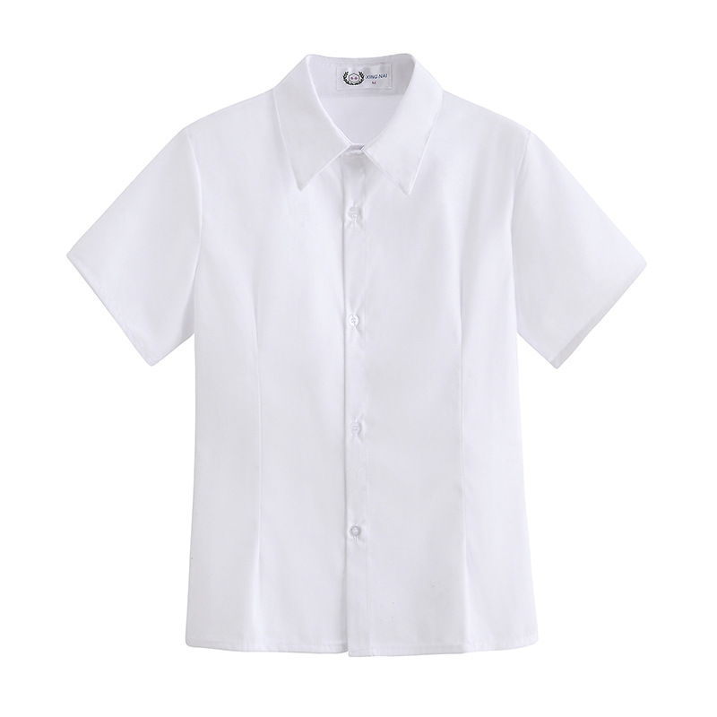 JK制服衬衫女尖领短袖寸衣初中生校服高中学生白色班服演出白衬衣