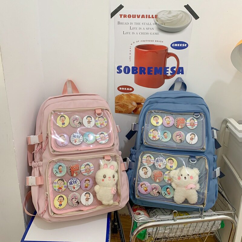 女生ins小清新透明双肩包轻便简约中学生背包少女休闲大容量背包