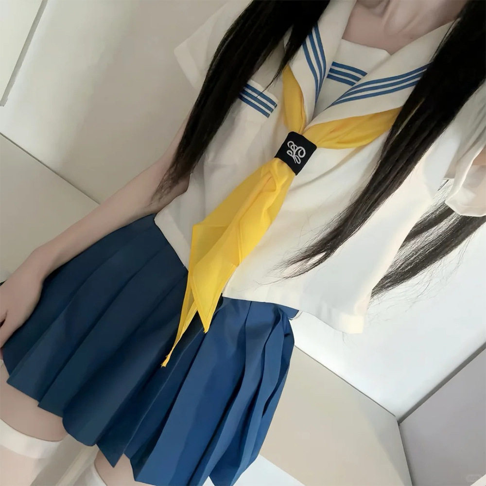 jk制服海军风短袖衬衫学院白领蓝三本水手服短裙摄影写真表演套装