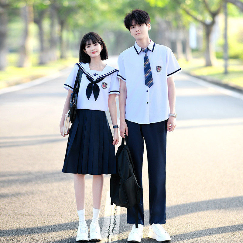 JK制服海军风衬衫男女初中高中6年级小学生校服毕业照表演服套装