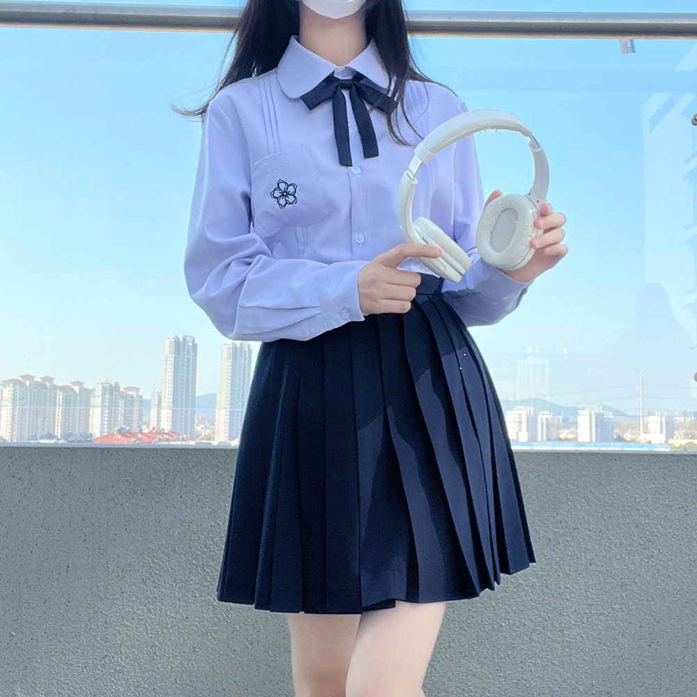 jk制服风琴褶长袖衬衫学院风泰式短袖设计感淡紫色基础衬衣演出服