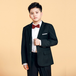 胖男童藏蓝西服外套西裤礼服钢琴表演服领结小主持人黑色西装套装