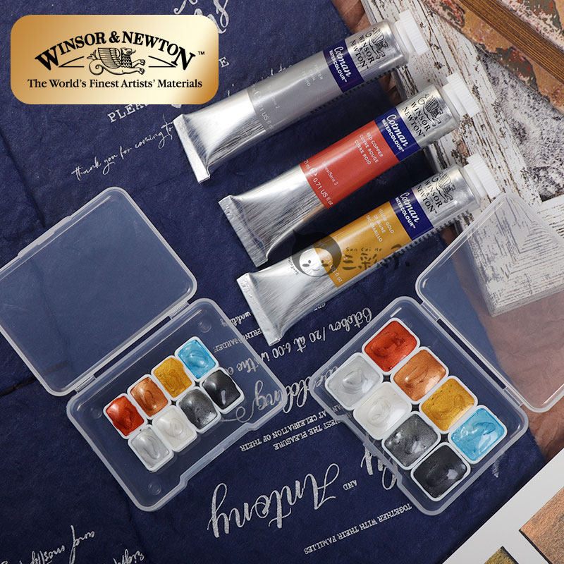 英国温莎牛顿歌文金属色银色水彩颜料分装 珠光美甲颜料固体套装