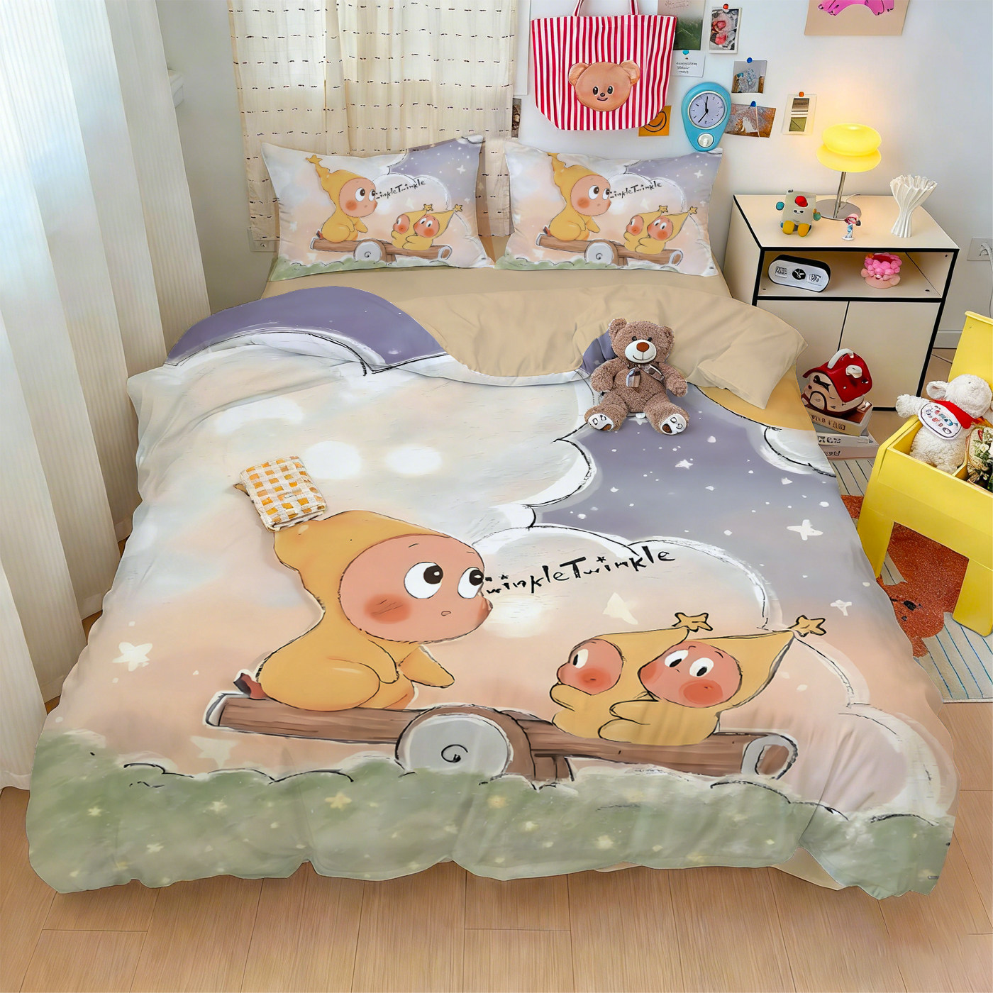 卡通可爱星星人儿童床笠款4件套1.5米床上用品学生床单三件套0.9