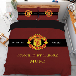 欧美风足球主题曼彻斯特联球队床品四件套大学生宿舍床单3件套0.9