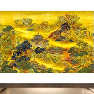 蓬莱仙境招财聚财画佛道仙家仙堂堂口佛龛背景墙画寺庙中堂自粘画