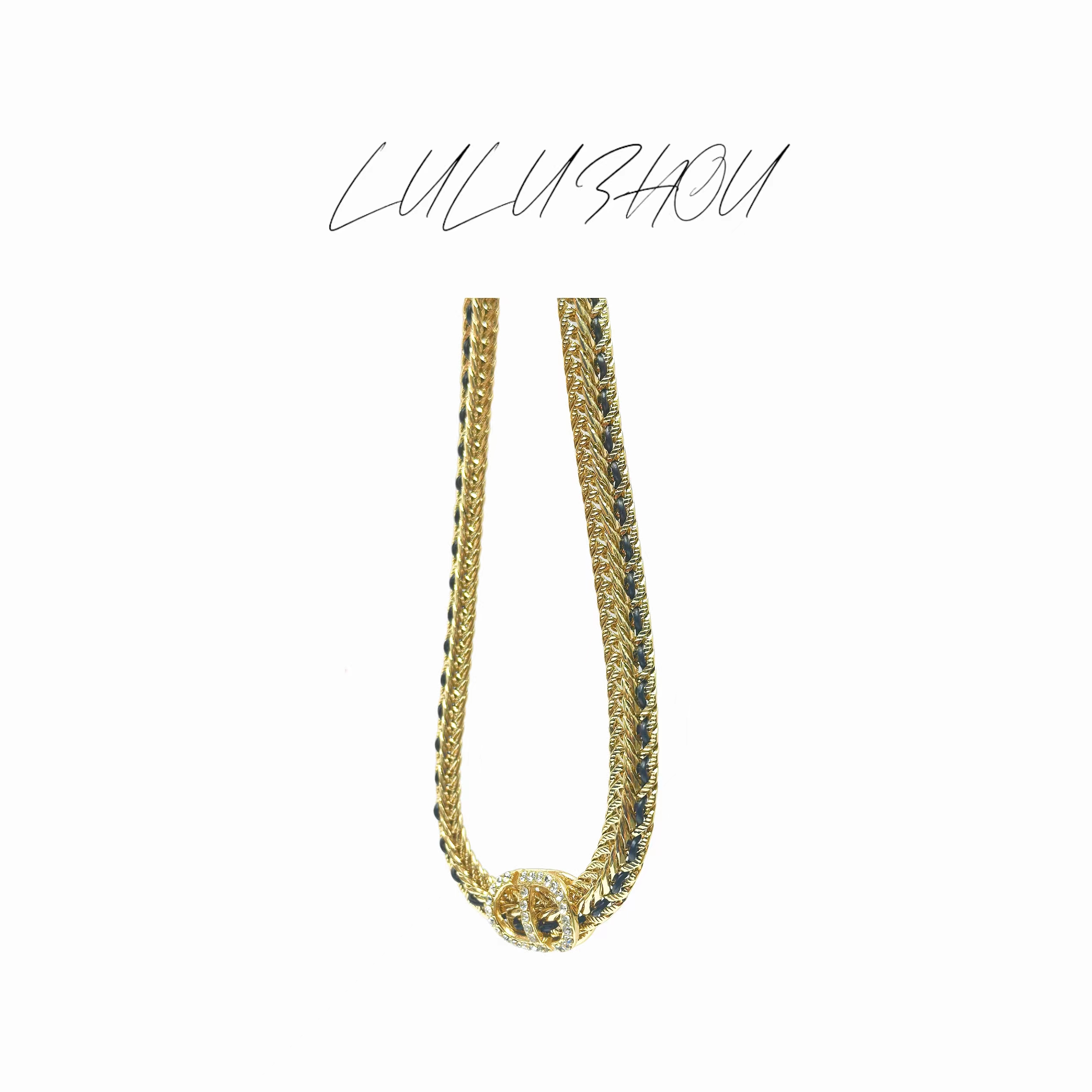镀K金-编织皮穿CD双面项链LUXL250303