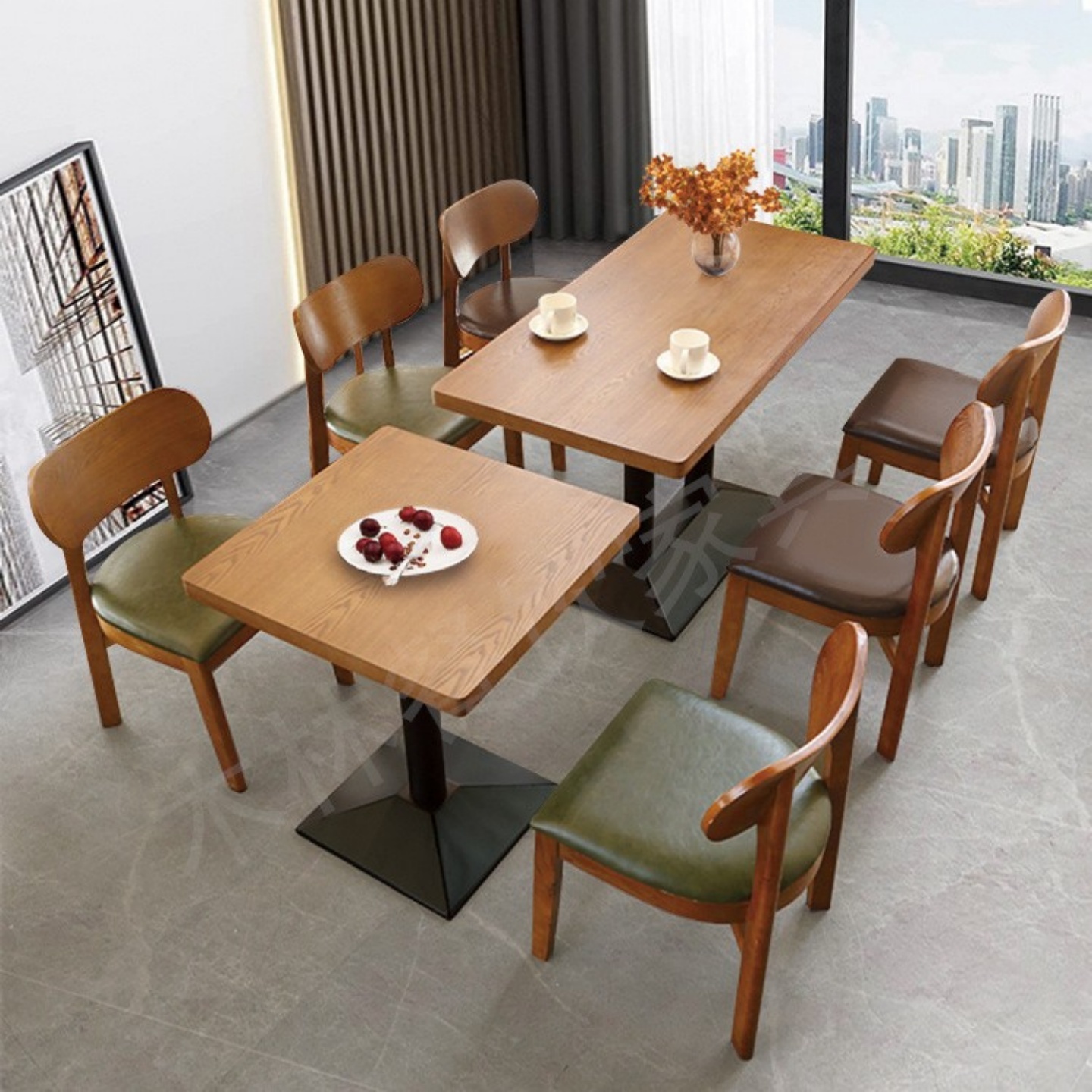 工厂价实木咖啡厅奶茶店桌椅圆桌