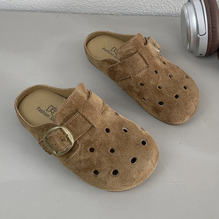 女童冲孔凉拖鞋2026春秋季儿童包头外穿复古勃肯鞋厚底轻便休闲鞋