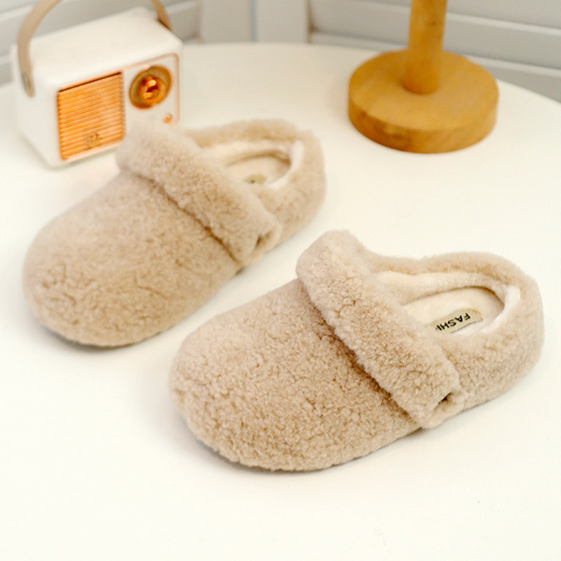 女童棉拖鞋冬季新款儿童外穿毛绒软底毛毛鞋男童平底羊羔毛包头拖