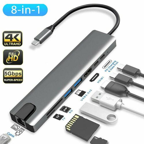Type-c转HDTV RJ45 PD八合一拓展坞 type-c集线器分线器usb扩展坞