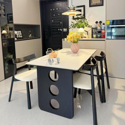 哑光岩板实木长方形餐桌椅小户型
