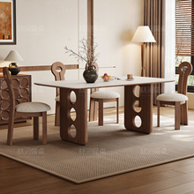 中古风复古纯白岩板餐桌家用小户型2025新款法式长方形实木餐桌椅