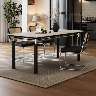 岩板实木餐桌长方形现代简约设计师新款 纯白家用小户型黑色餐桌