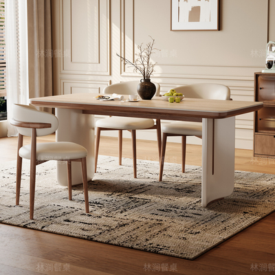 法式奶油系实木岩板餐桌