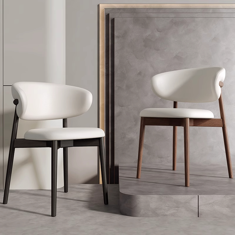 法式中古风实木餐椅2025年新款意式极简美式复古奶油色白蜡木椅子