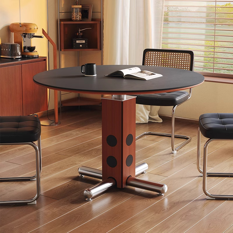 包豪斯餐桌中古风实木岩板餐桌家用小户型圆形餐桌椅组合饭桌,住宅家具,岩板餐桌,淘宝优惠券,粉丝福利购,淘宝优惠卷