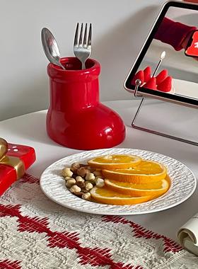 红鞋子花瓶圣诞创意可爱小号插花陶瓷瓶高级感桌面办公室收纳笔筒