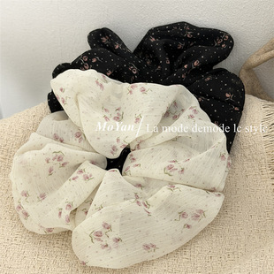 韩版 简约郁金香雪纺大肠发圈高级感波点花朵发绳网红气质头绳头花