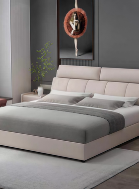 意式简约真皮现代双人床1.5米1.8米轻奢极简主卧床高端大气储物床