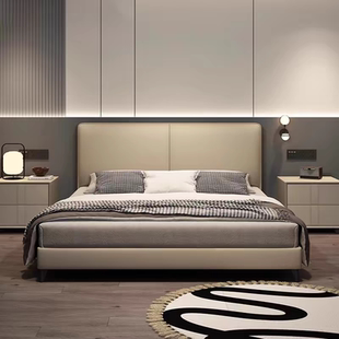 意式 极简真皮床现代简约小户型储物薄床头齐边双人1.2米1.35米床