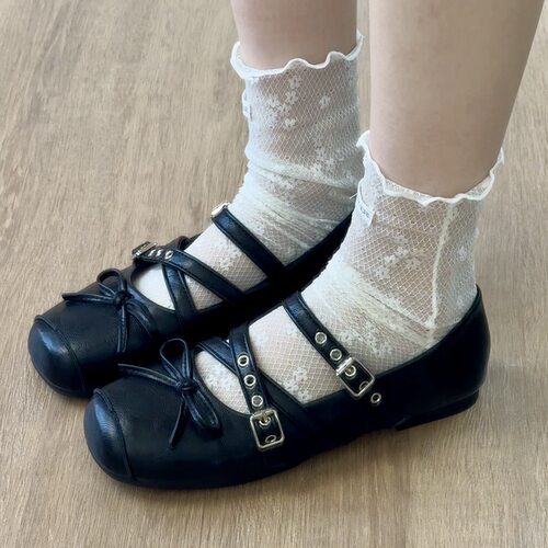 喜番SHOP小个子平底2026单鞋女银色蝴蝶结交叉带玛丽珍芭蕾舞鞋