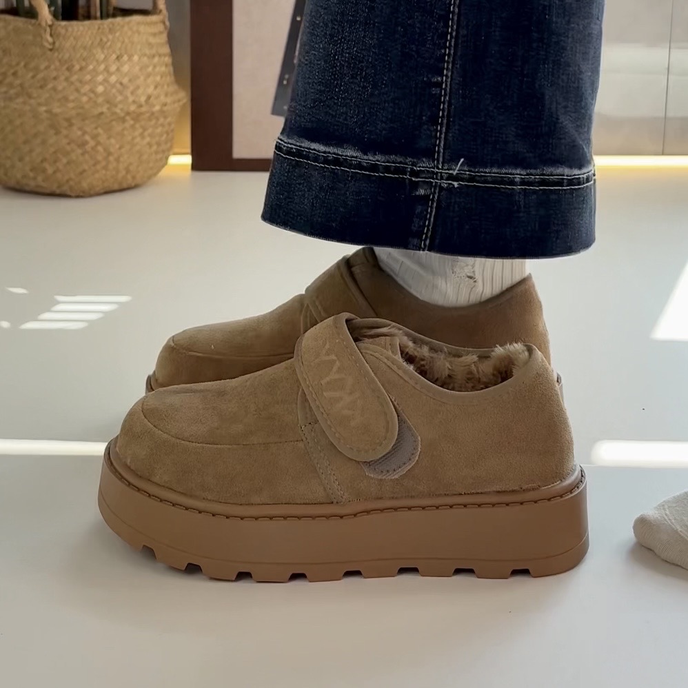 喜番SHOP复古麂皮加绒包跟棉鞋女秋冬保暖勃肯鞋防滑厚底雪地棉靴