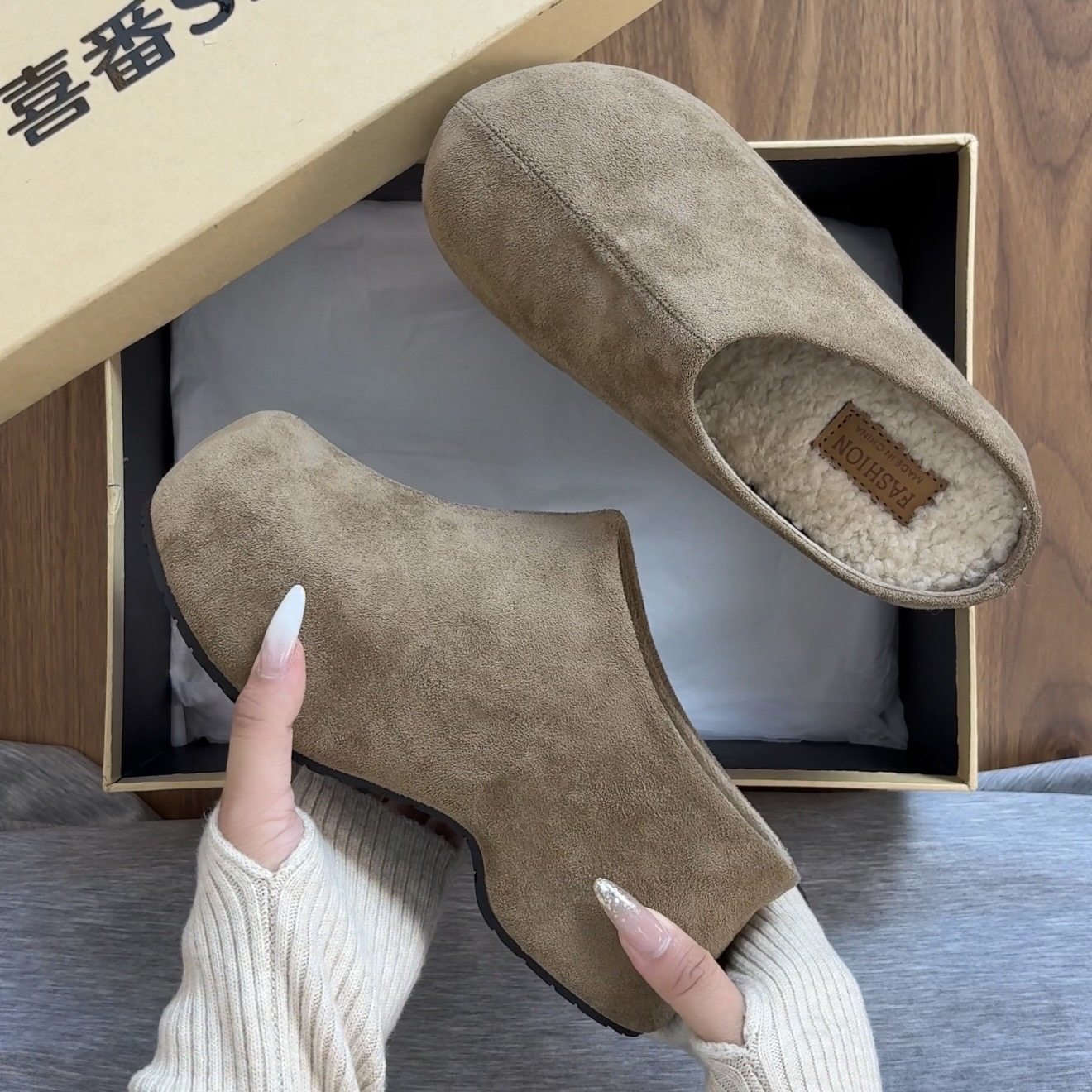 喜番SHOP松糕厚底大头勃肯鞋女复古高跟增高一脚蹬懒人包头半拖鞋