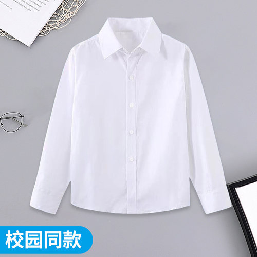 中小学生表演校服演出服儿童白衬衫女童长袖纯棉春秋白色打底衬衣