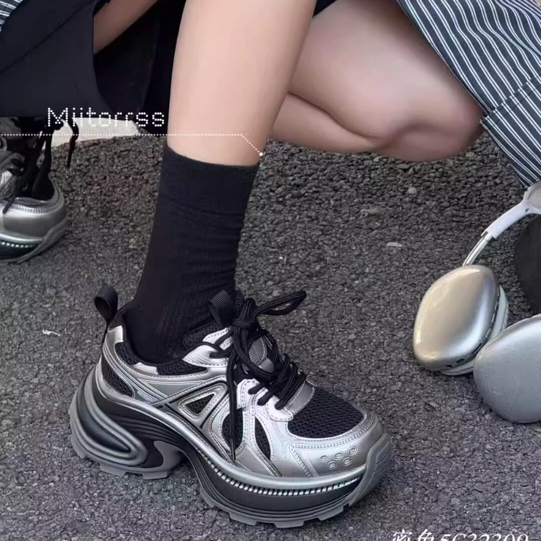 蜜女鞋25早秋新款时尚休闲鞋老爹鞋厚底松糕鞋百搭增高休闲鞋真皮
