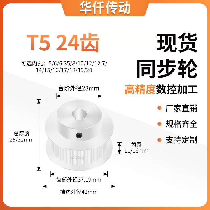 同步带轮T524齿BF型齿宽11/16型内孔568101214151920隔日达同步轮