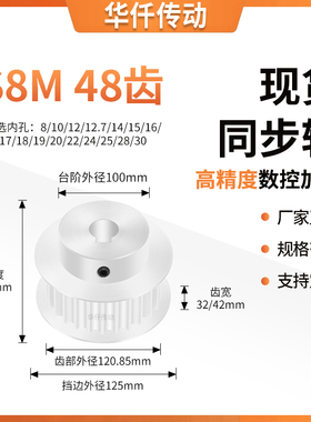 同步带轮S8M48齿宽32/42内孔14 15 16 17 18 1920隔日达同步轮S8M