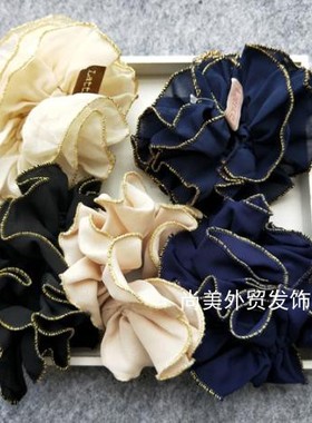 日系小木耳边布肠圈丸子头发圈马尾头花 lattice women scrunchie