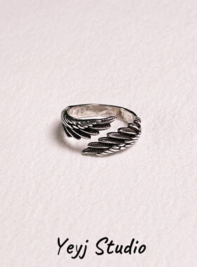 小众设计复古做旧羽毛戒指男生嘻哈潮流可调节高级感男女情侣指环