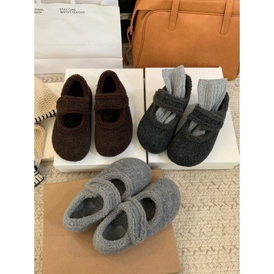 内增高厚底加绒勃肯鞋灰色单鞋女鞋子2025新款秋冬季毛毛鞋博肯鞋