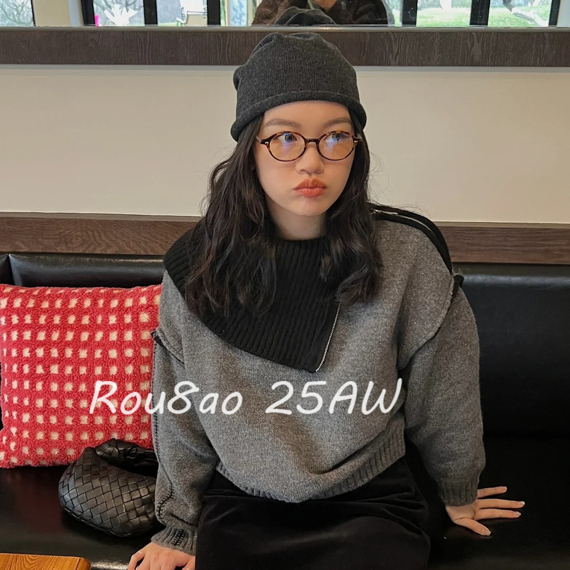 美式半拉链翻领毛衣女秋冬上衣