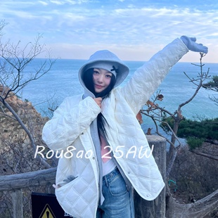 美式 奶fufu小香风菱格棉服冬季 棉衣高级感外套 女装 Rou8ao微胖大码