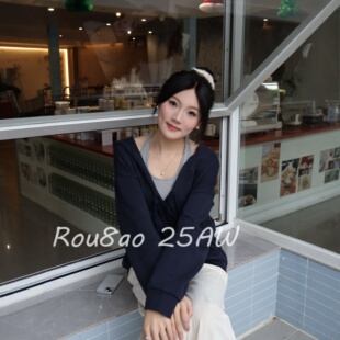 Rou8ao微胖大码女装韩式挂脖吊带卫衣两件套2026春款连帽宽松上衣