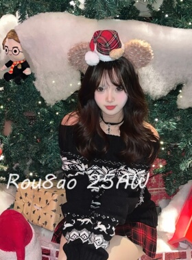 Rou8ao微胖大码女装韩系小众减龄洋气慵懒松弛感斜肩黑色针织毛衣