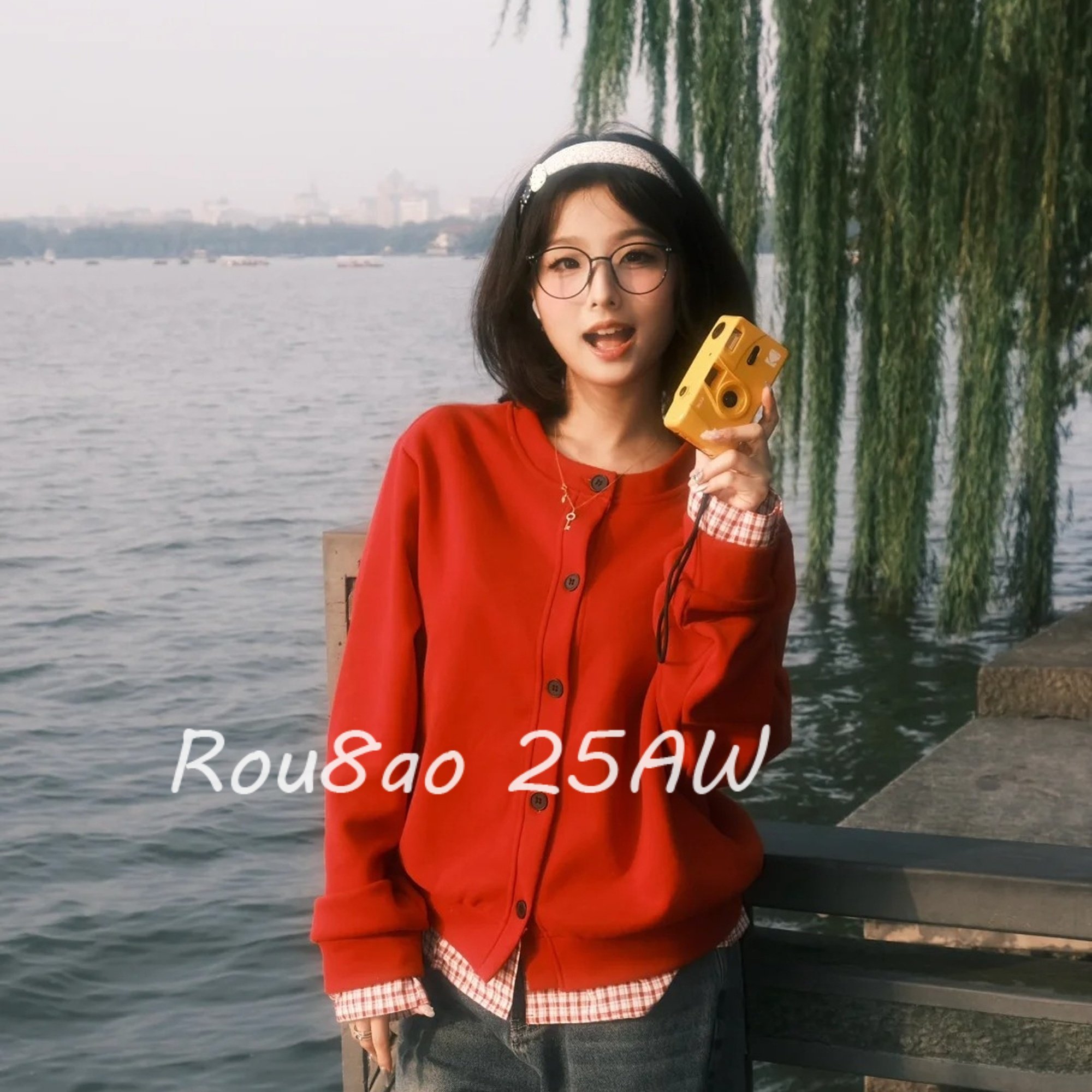 Rou8ao微胖大码女装红色假两件格子拼接卫衣外套加绒韩版印花卫衣,女装/女士精品,常规大码外套,淘宝优惠券,粉丝福利购,淘宝优惠卷