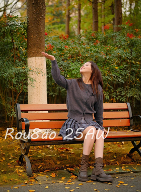 Rou8ao微胖大码女装学院风毛衣百褶裙两件套女春秋显瘦宽松套装