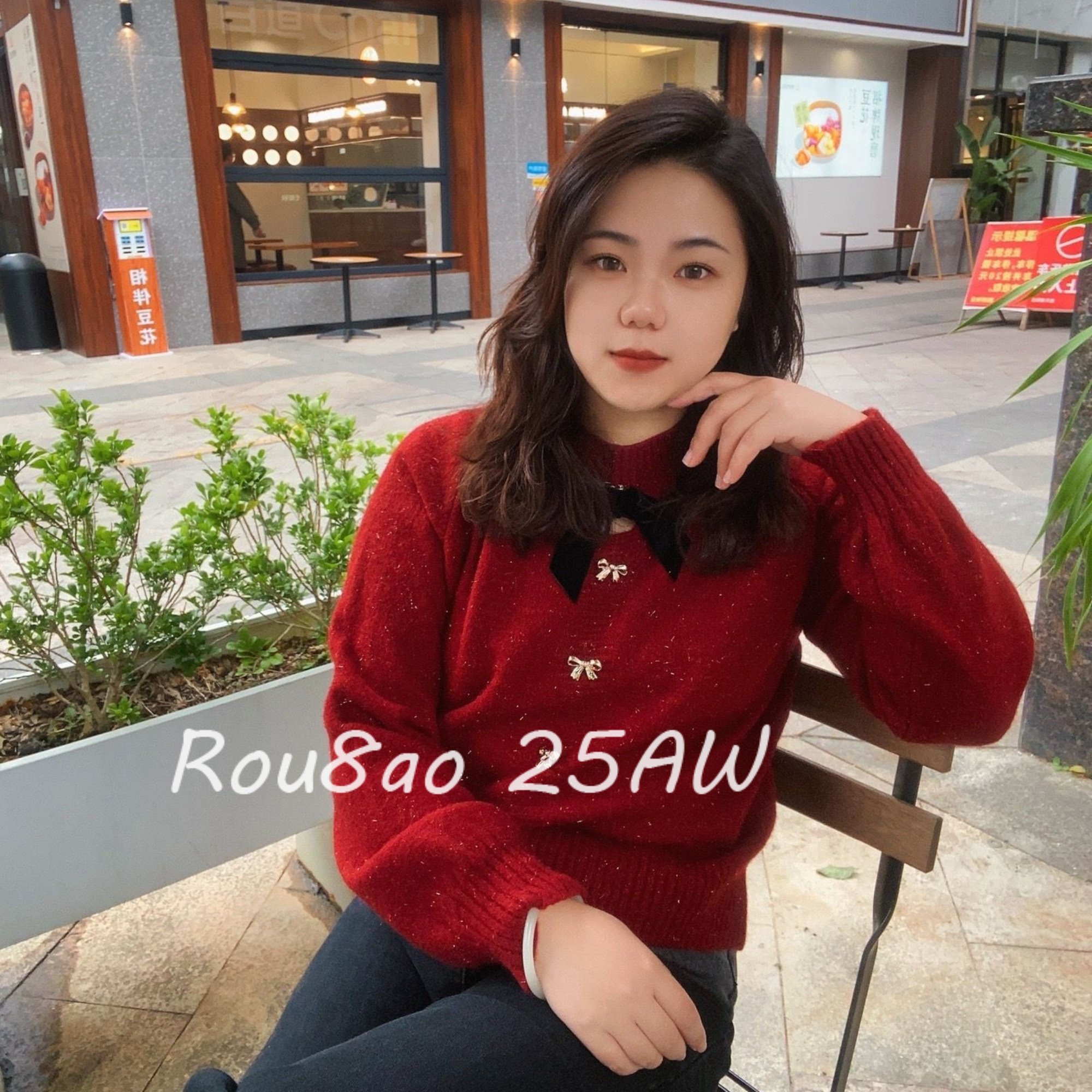 Rou8ao微胖大码女装小香风蝴蝶结毛衣胖mm本命年红色针织衫上衣,女装/女士精品,大码内搭,淘宝优惠券,粉丝福利购,淘宝优惠卷
