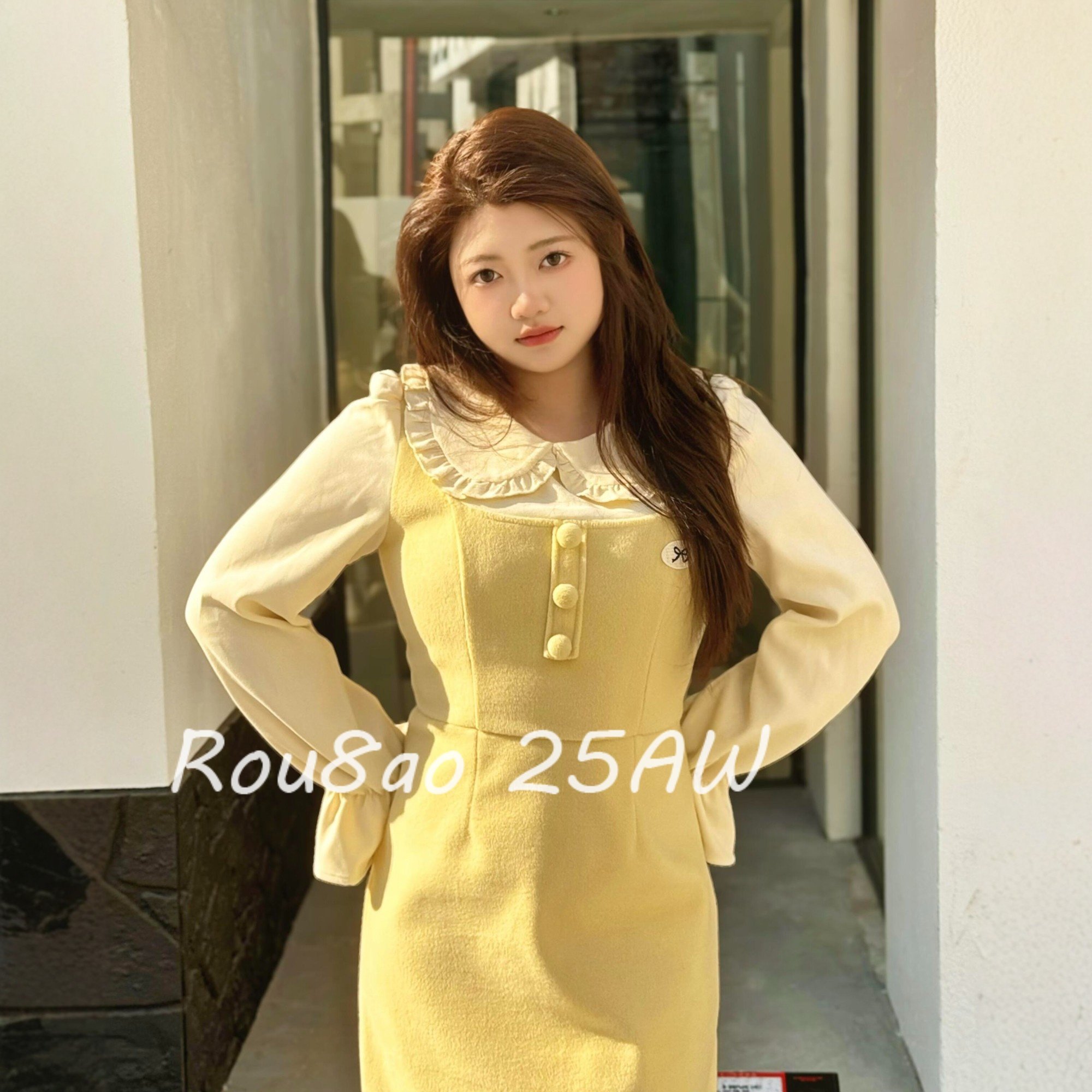 Rou8ao微胖大码女装娃娃领长裙秋冬微胖MM百搭设计感假两件连衣裙,女装/女士精品,大码连衣裙,淘宝优惠券,粉丝福利购,淘宝优惠卷