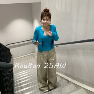 套装 Rou8ao微胖大码 内搭外套韩系穿搭女蓝色针织吊带开衫 秋季 女装